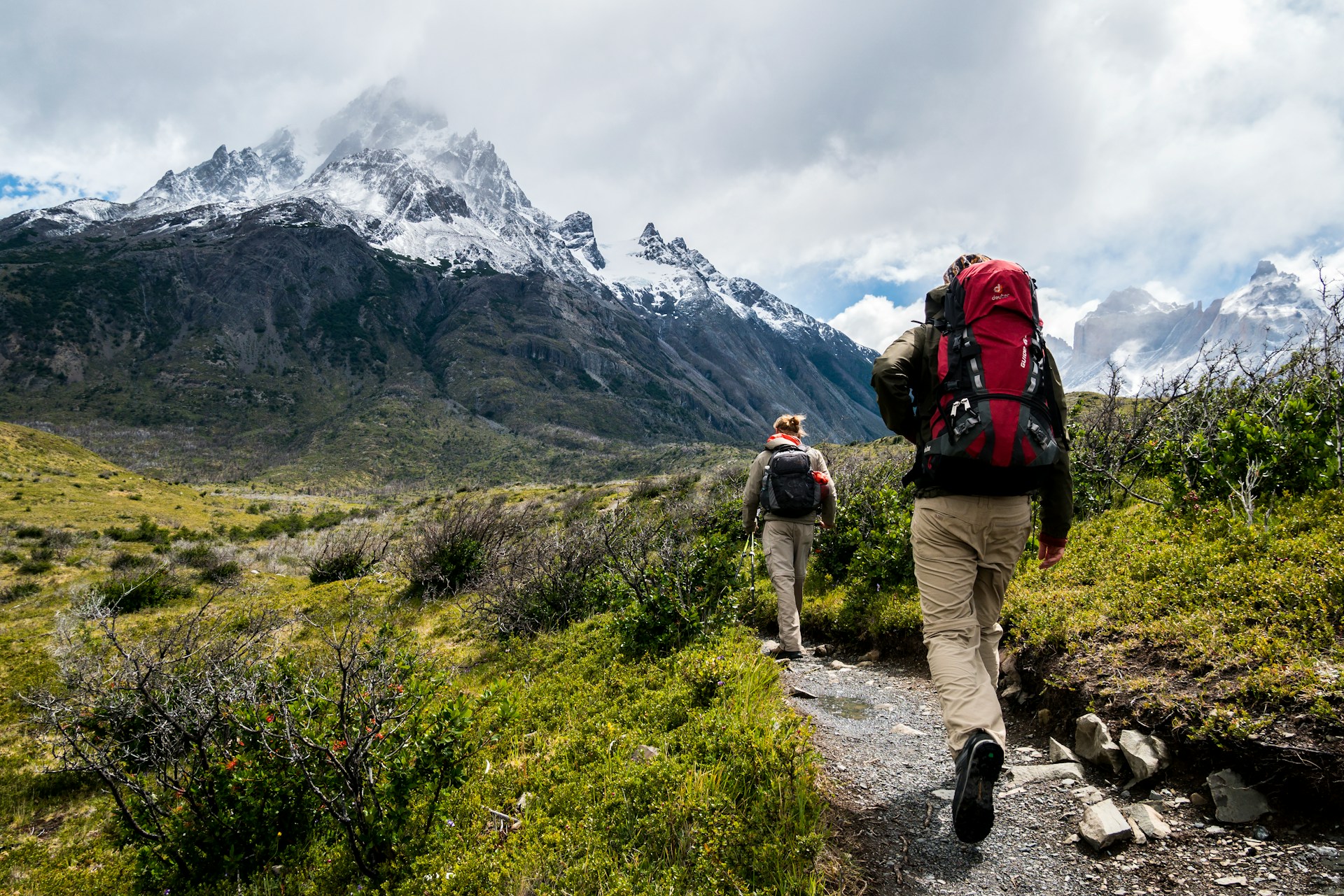 A man and a woman hiking